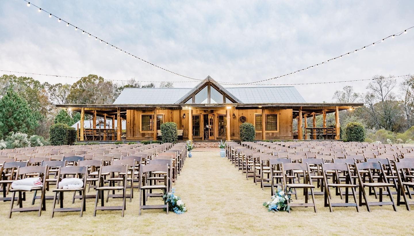 Chairs set up outside for wedding ceremony at parker hill