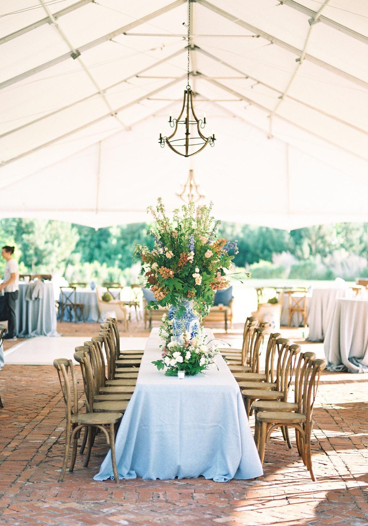 Wedding tables and flower arrangements set up at parker hill beautiful