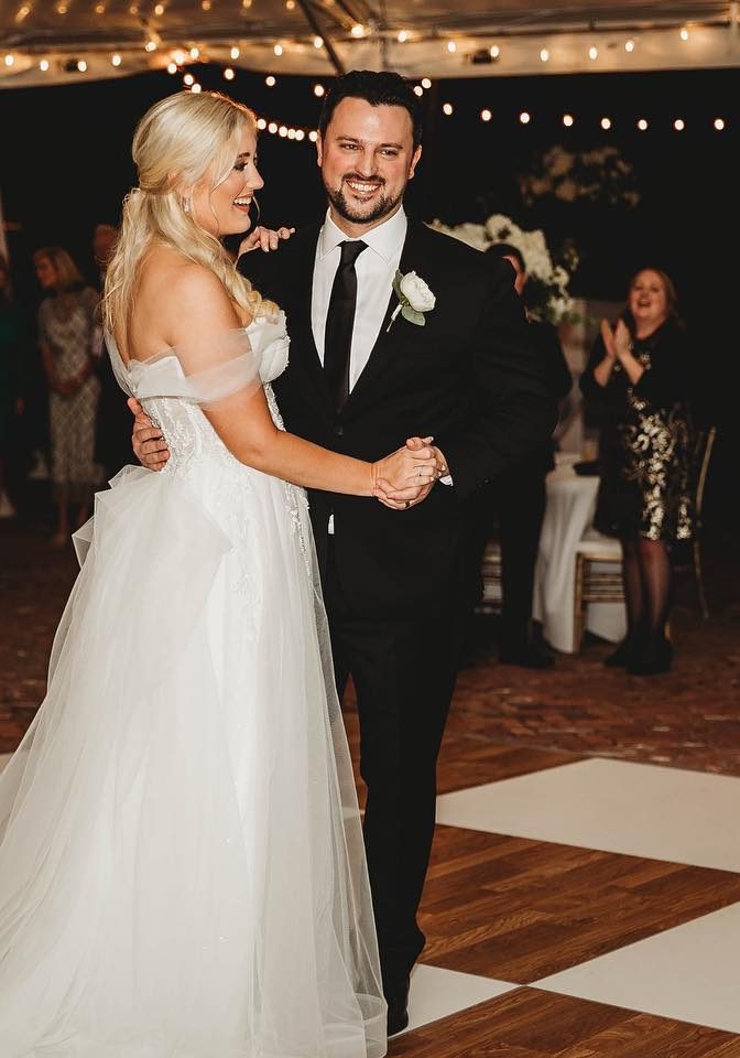 bride and groom dancing on dance floor at wedding at parker hill