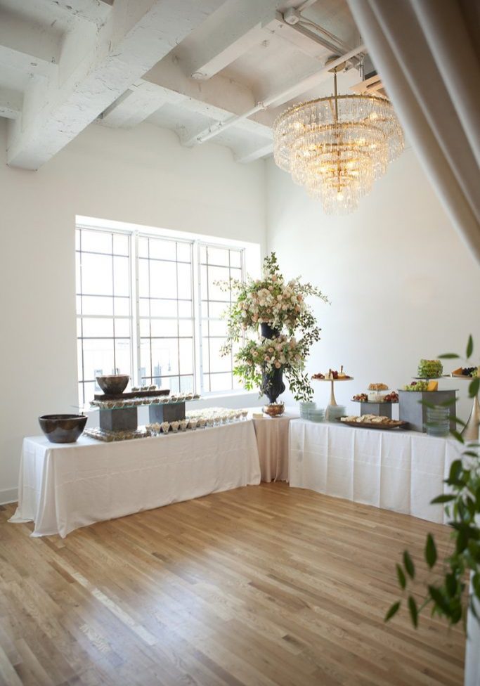 food station with florals set up at kress building