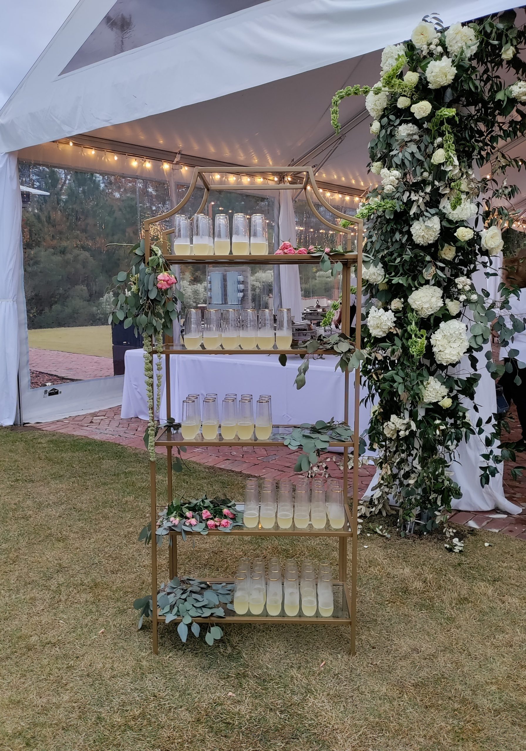 BNB Beverage Management shelves with signature cocktails for wedding at parker hill